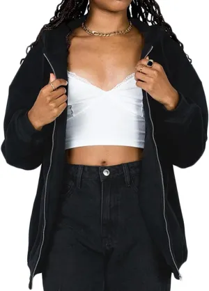HBER Women's Oversized Zip Up Hoodies Solid Sweatshirts Y2K Clothes Teen Girl Fall Casual Long Sleeve Jackets with Pockets