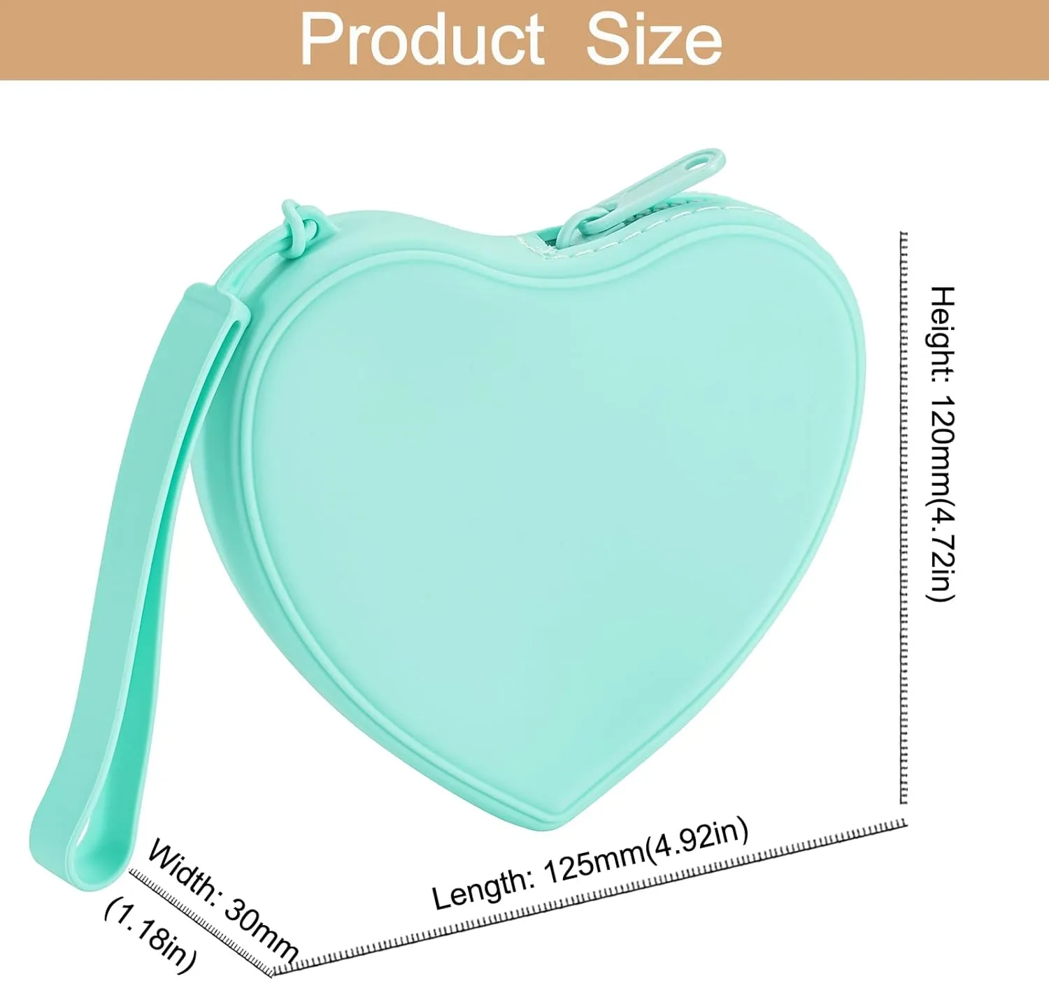 Heart Shaped Portable Silicone Makeup Bag for Women Girls, Small Travel Lovely Waterproof Toiletry Cosmetic Bag, Zipper Closure Organizer Heart Makeup Case with Handle (Green)