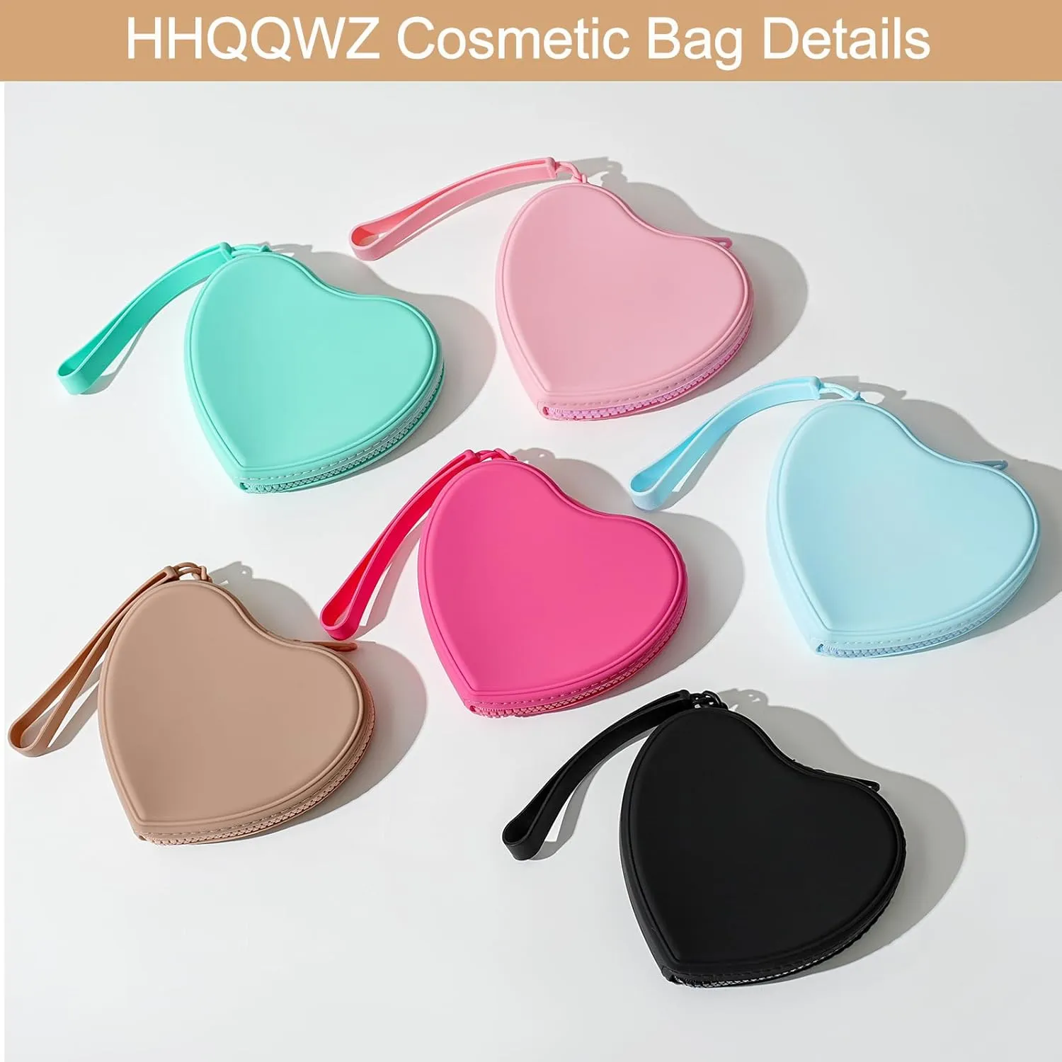 Heart Shaped Portable Silicone Makeup Bag for Women Girls, Small Travel Lovely Waterproof Toiletry Cosmetic Bag, Zipper Closure Organizer Heart Makeup Case with Handle (Green)