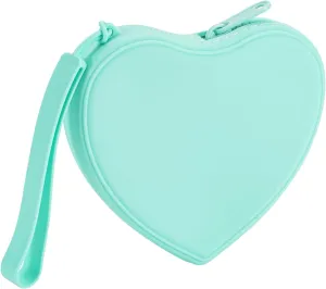 Heart Shaped Portable Silicone Makeup Bag for Women Girls, Small Travel Lovely Waterproof Toiletry Cosmetic Bag, Zipper Closure Organizer Heart Makeup Case with Handle (Green)