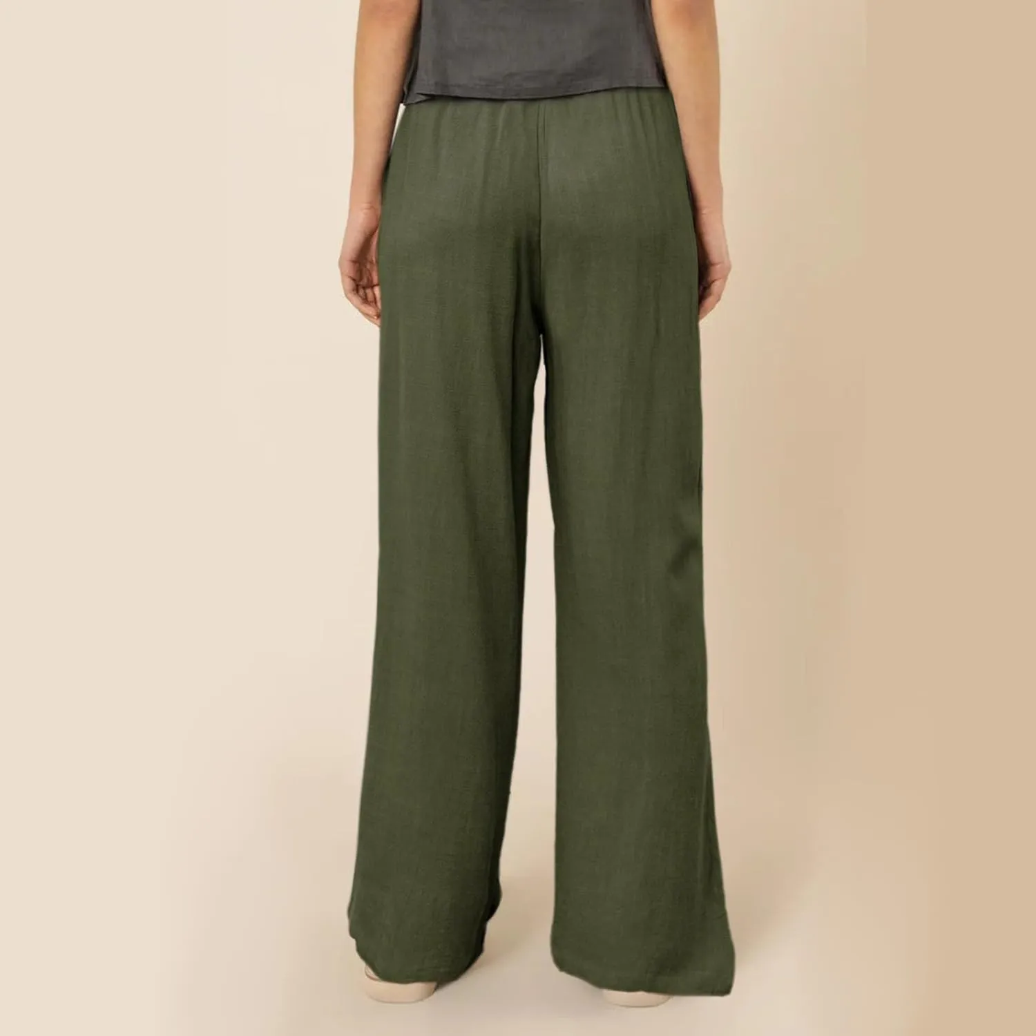 Hixiaohe Womens Linen Pants Summer Flowy Palazzo Trousers Casual Loose Wide Leg Pants High Waist Drawstring Beach Outfits