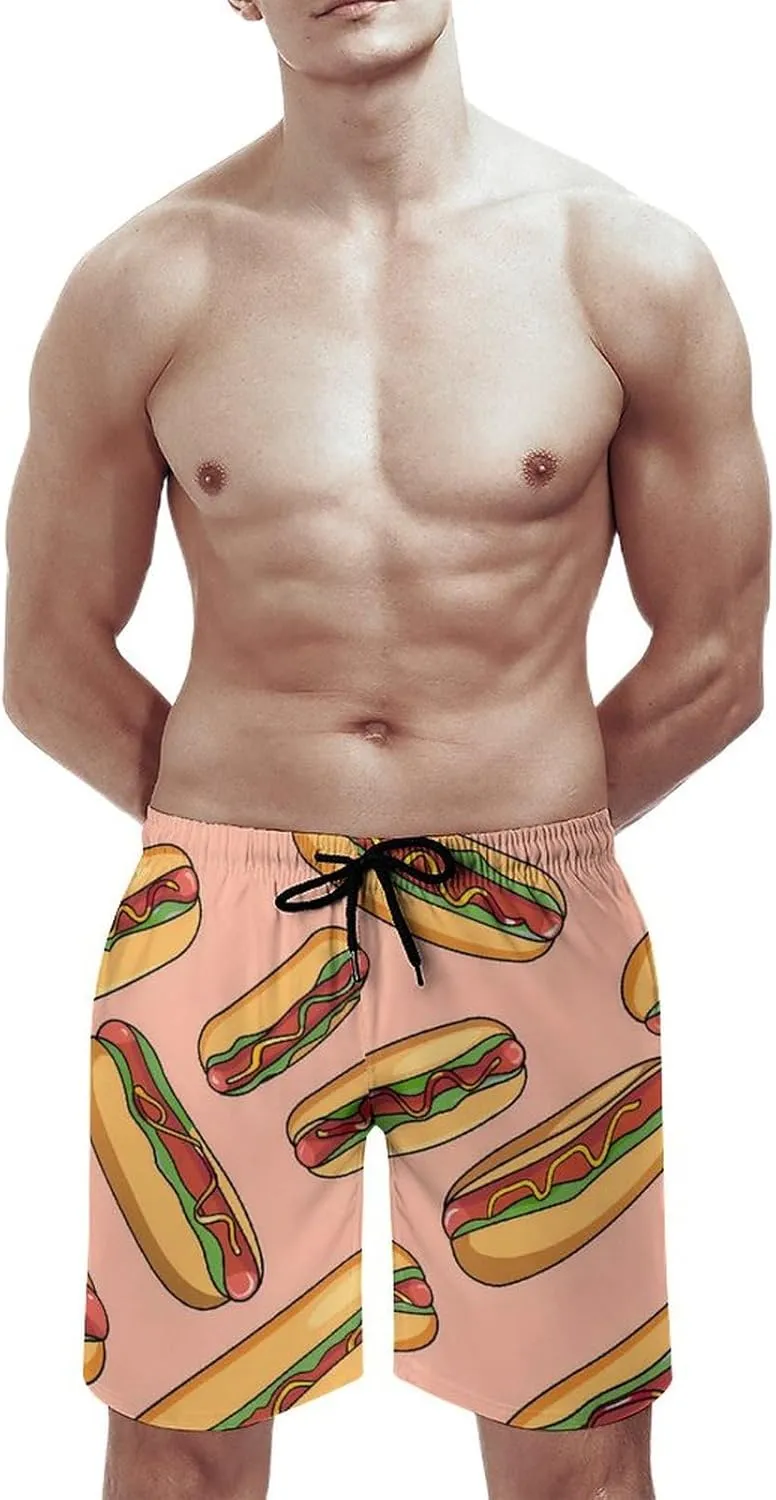 Hot Dogs with Wheat Buns Men's Swim Trunks Quick Dry Board Shorts Breathable Summer Beach Shorts Bathing Suits