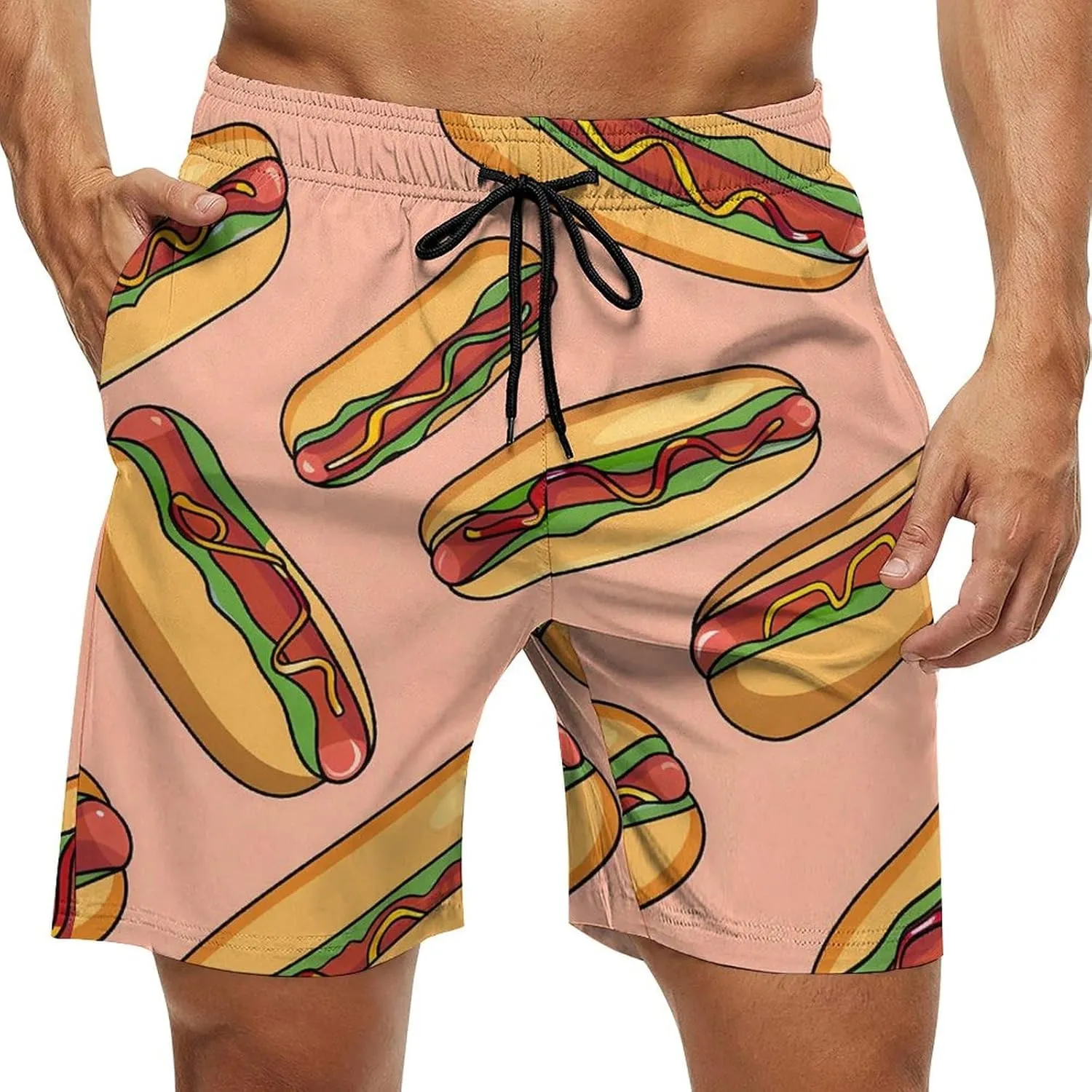 Hot Dogs with Wheat Buns Men's Swim Trunks Quick Dry Board Shorts Breathable Summer Beach Shorts Bathing Suits