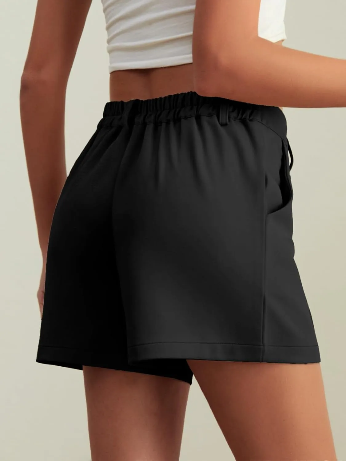 HWOKEFEIYU Women's Shorts Dressy Casual High Waisted Elastic Pleated Trendy Summer Shorts with Pockets