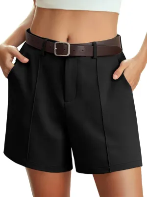 HWOKEFEIYU Women's Shorts Dressy Casual High Waisted Elastic Pleated Trendy Summer Shorts with Pockets