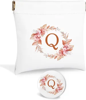 Initial Letter Pocket Cosmetic Bag,Pouches for Purse,Makeup Bag with Mirror,Purse Makeup Bag for Women Cosmetics Jewelry Charging Cable,Bridesmaid Gifts,Bridal Shower Gift Bags,Birthday Gifts-Q