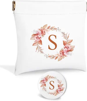 Initial Letter Pocket Cosmetic Bag,Pouches for Purse,Makeup Bag with Mirror,Purse Makeup Bag for Women Cosmetics Jewelry Charging Cable,Bridesmaid Gifts,Bridal Shower Gift Bags,Birthday Gifts-S