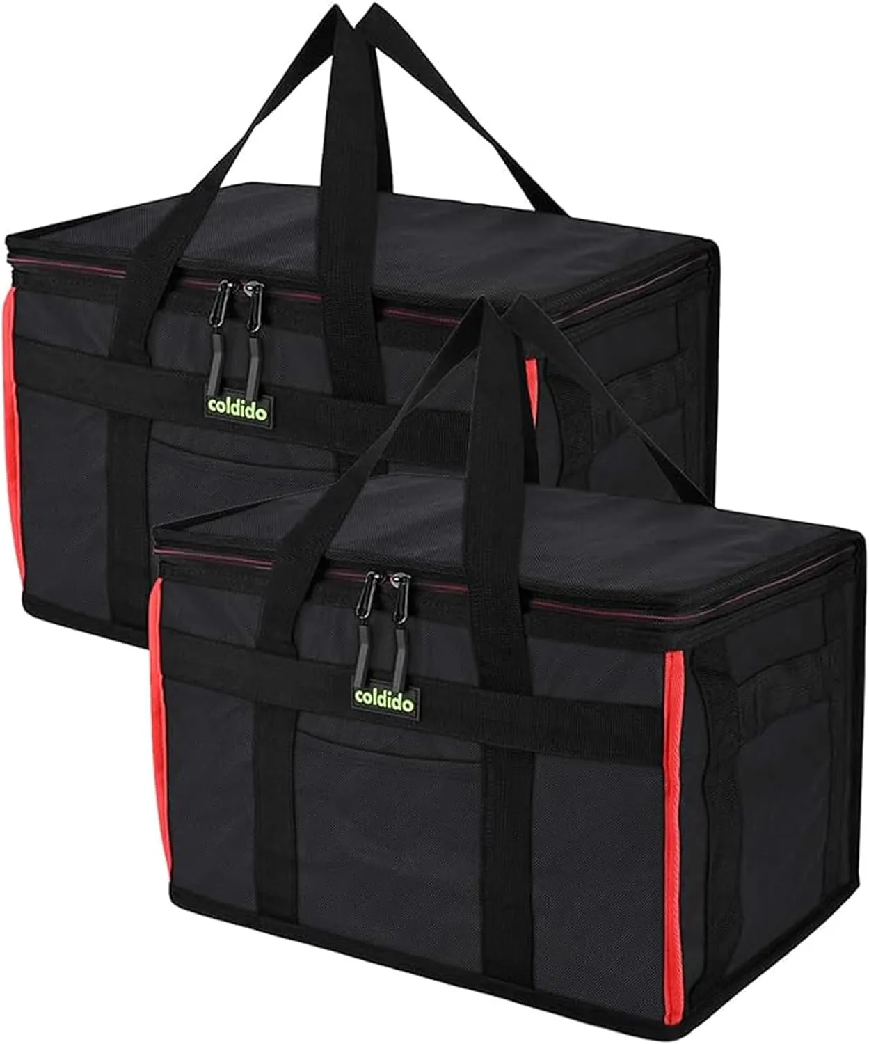 Insulated Reusable Grocery Bags (2-Pack), Cooler Bags insulated with Hard Bottom Insert Stands Upright, Sturdy Zipper Food Delivery Bag for Warm or Cold,2-Pack XL
