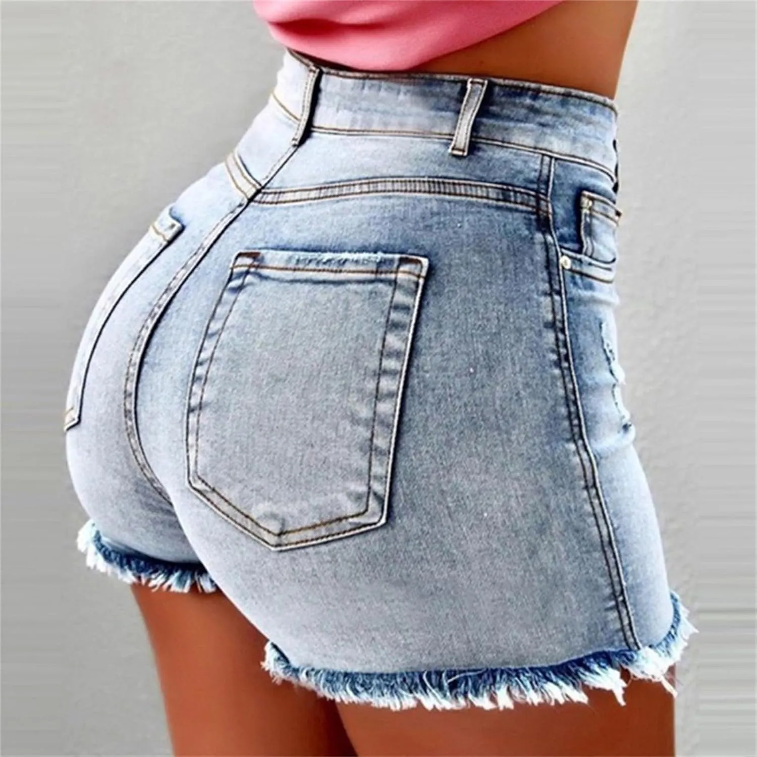 Jean Shorts Womens Stretchy High Waisted Butt Lifting Denim Shorts Distressed Frayed Raw Hem Ripped Jeans Hot Jorts