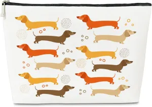 JioJio Chan Cute Dachshund Makeup Bag for Women, Funny Dachshund PU Leather Makeup Cosmetic Bag for Purse, Weiner Dog Mom Gifts Pouch, Lovers Gifts
