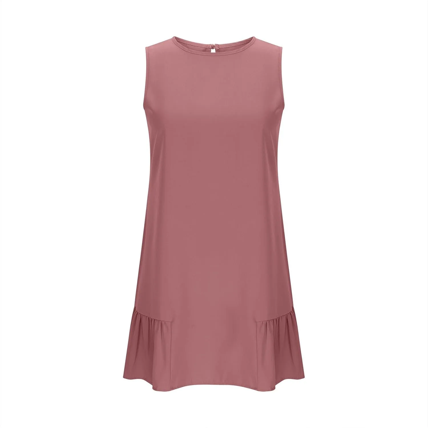 JOAU Summer Dresses for Women 2025 Crew Neck Sleeveless Keyhole Back Beach Sundress Casual Flowy Ruffle Hem Mini Tank Dress