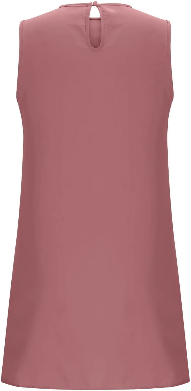 JOAU Summer Dresses for Women 2025 Crew Neck Sleeveless Keyhole Back Beach Sundress Casual Flowy Ruffle Hem Mini Tank Dress