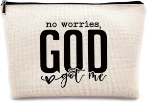 kdqua Christian Makeup Bag, Religious Gifts for women Girls, Religious Bible Bag Jesus Linen Cosmetic Bag, No Worries God Got Me Bible Bag for Women Zipper Pouch Travel Toiletry Bag