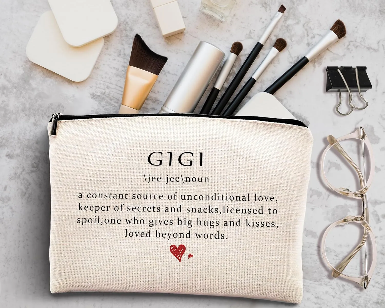 kdqua Gigi Definition Makeup Bag, Mothers Day Birthday Retirement Gifts from Granddaughter, Appreciation Gifts for Grandma, Mimi Nana Linen Cosmetic Bag Zipper Pouch Travel Organizer Toiletry Bag