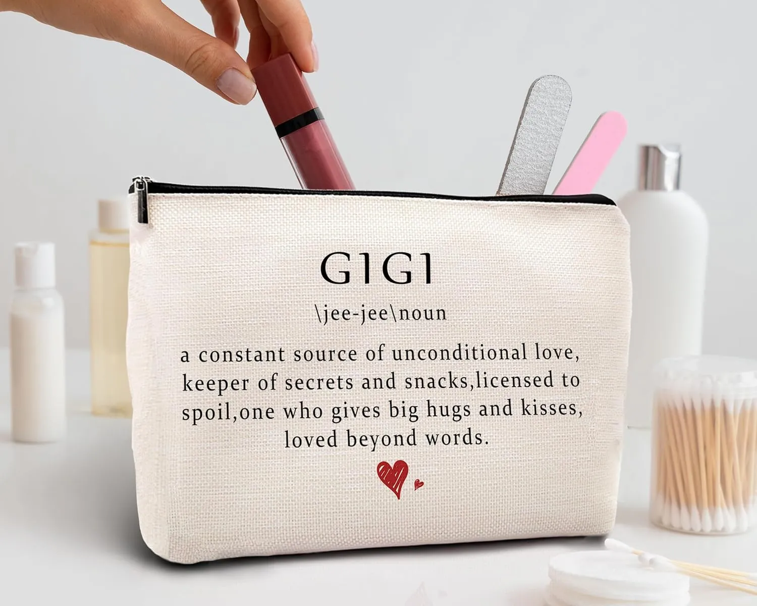kdqua Gigi Definition Makeup Bag, Mothers Day Birthday Retirement Gifts from Granddaughter, Appreciation Gifts for Grandma, Mimi Nana Linen Cosmetic Bag Zipper Pouch Travel Organizer Toiletry Bag