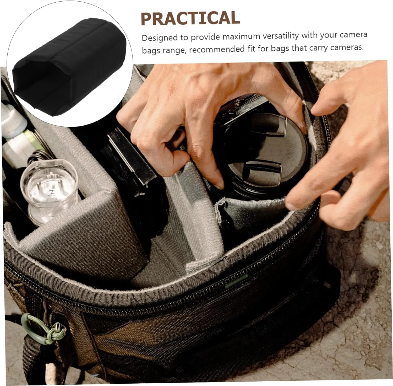 KICHOUSE 2pcs Camera Bag Divider Dividers Baggies Camera Bag Inserts Camera Insert for Backpack Divider for Camera Bag Divider for Bag Accessories N Gray Suede Roller Partition Compartment, Black