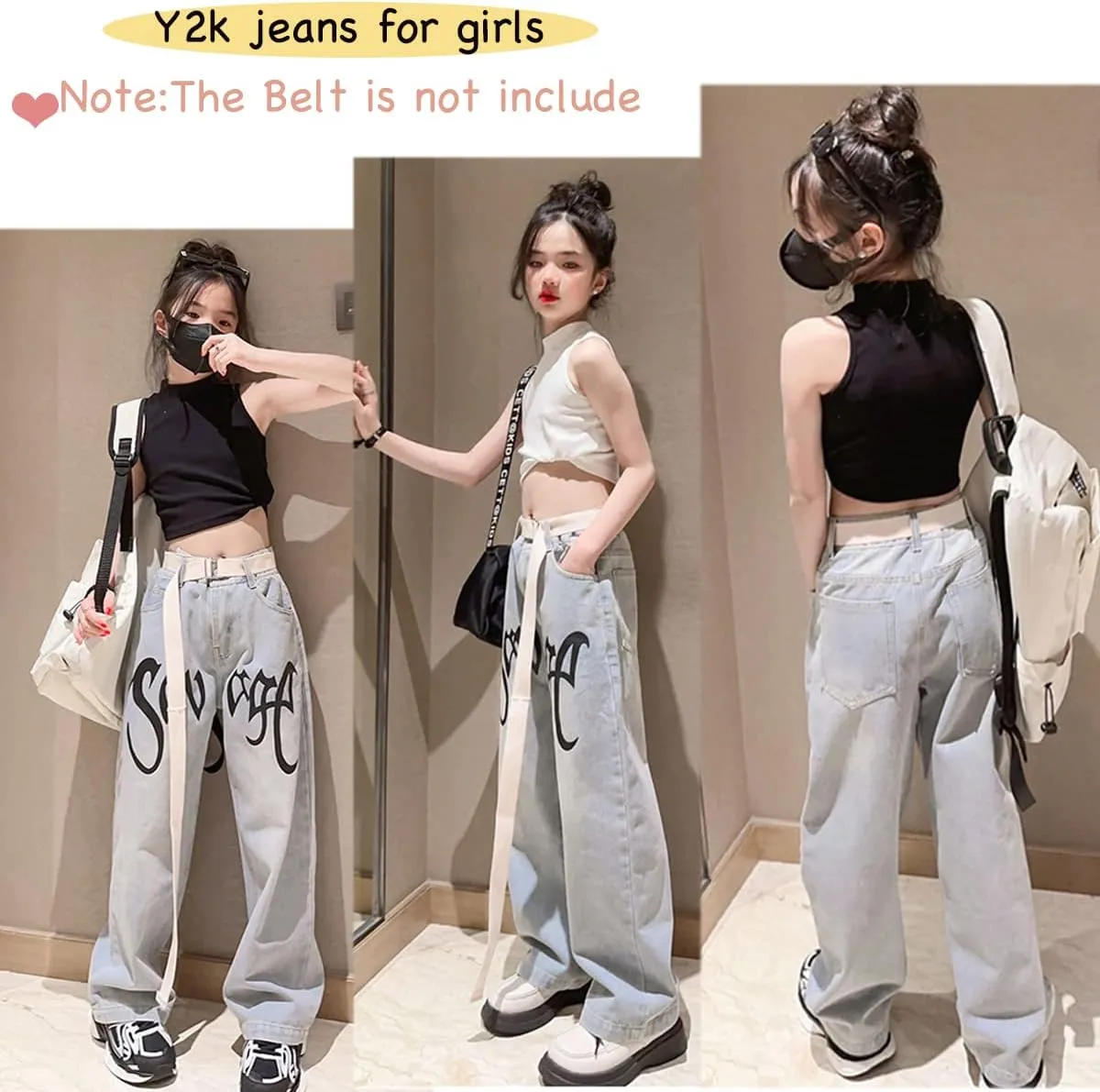 Kids Girls Ripped Distressed Washed Baggy Wide Leg Casual Jeans Size 5-14 yrs