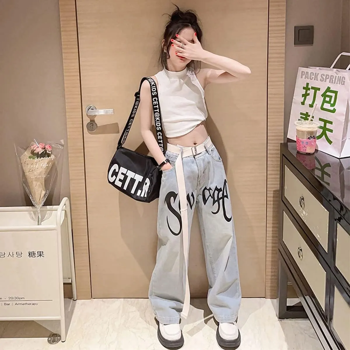 Kids Girls Ripped Distressed Washed Baggy Wide Leg Casual Jeans Size 5-14 yrs