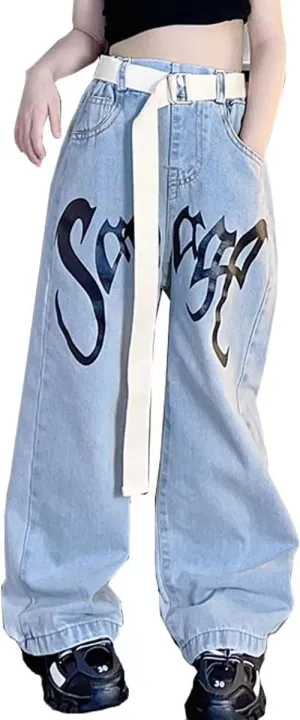 Kids Girls Ripped Distressed Washed Baggy Wide Leg Casual Jeans Size 5-14 yrs