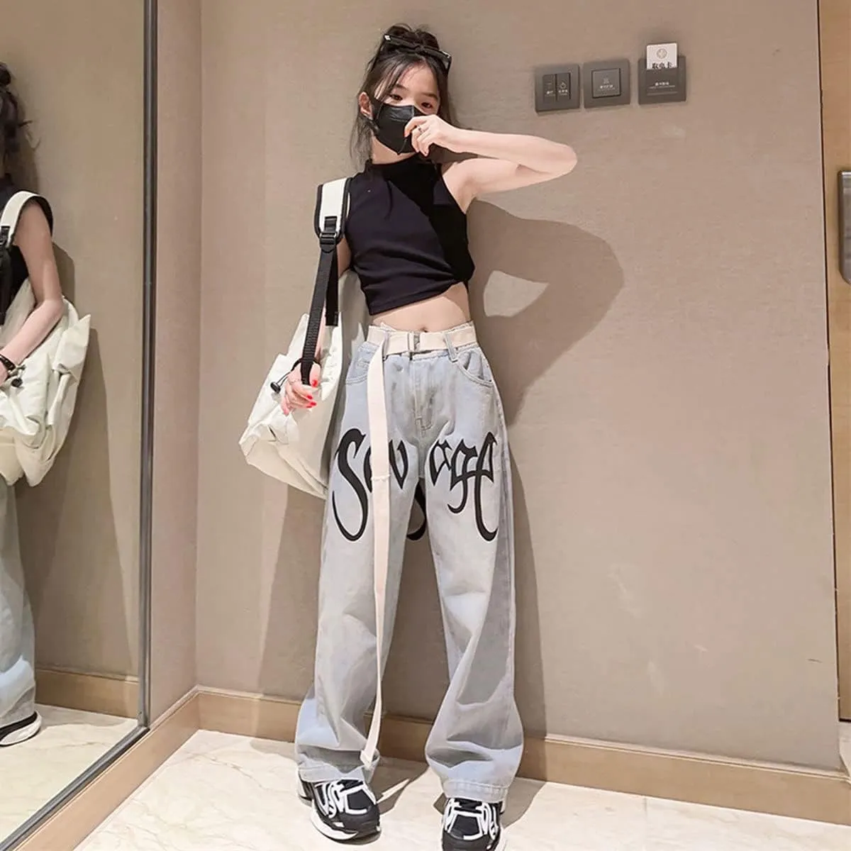 Kids Girls Ripped Distressed Washed Baggy Wide Leg Casual Jeans Size 5-14 yrs
