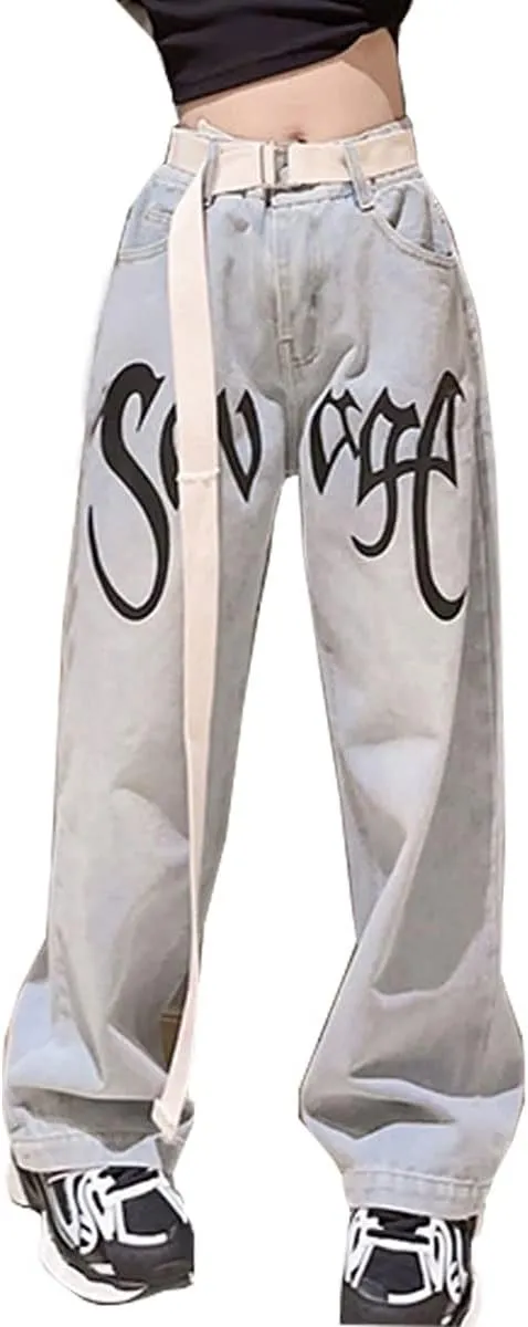 Kids Girls Ripped Distressed Washed Baggy Wide Leg Casual Jeans Size 5-14 yrs