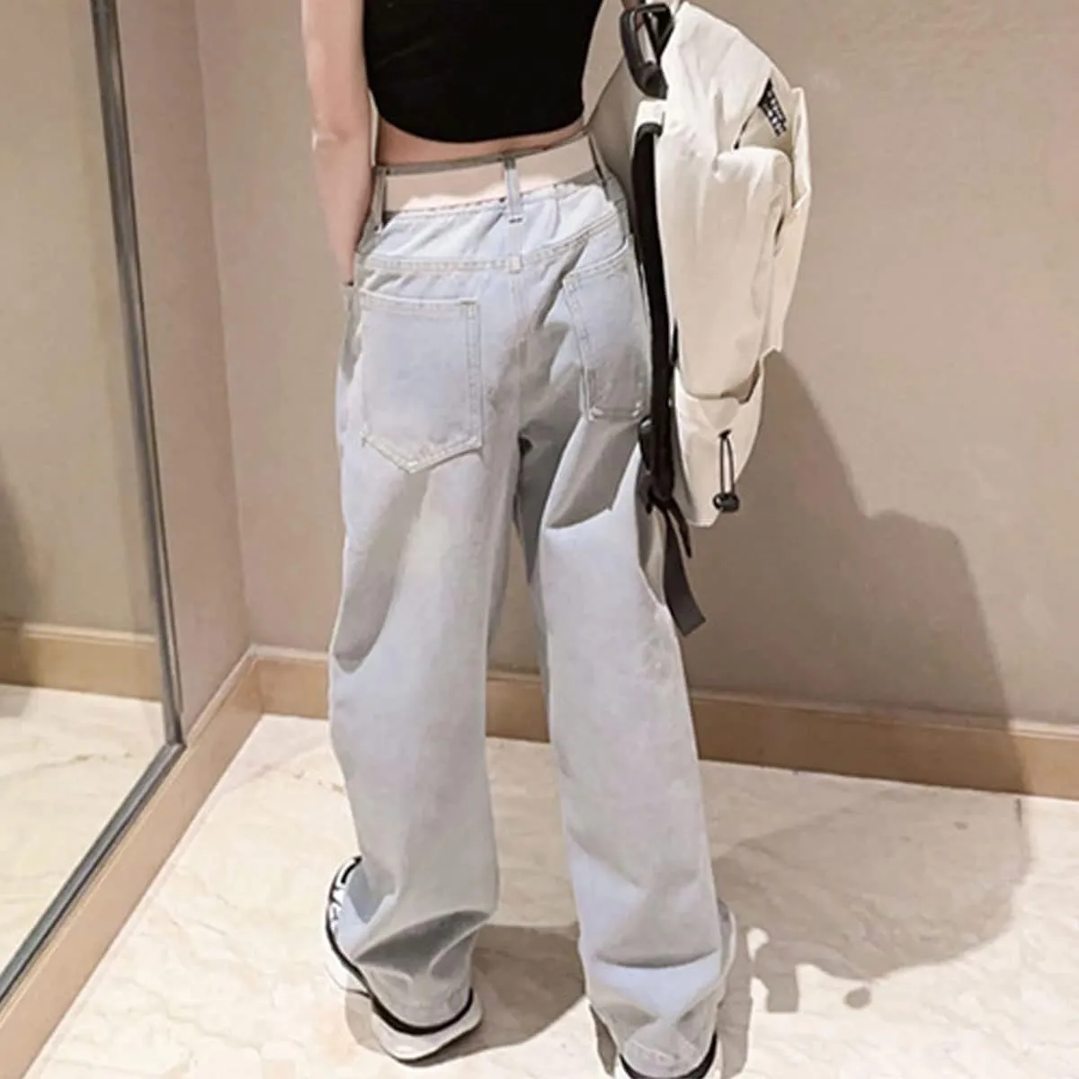 Kids Girls Ripped Distressed Washed Baggy Wide Leg Casual Jeans Size 5-14 yrs