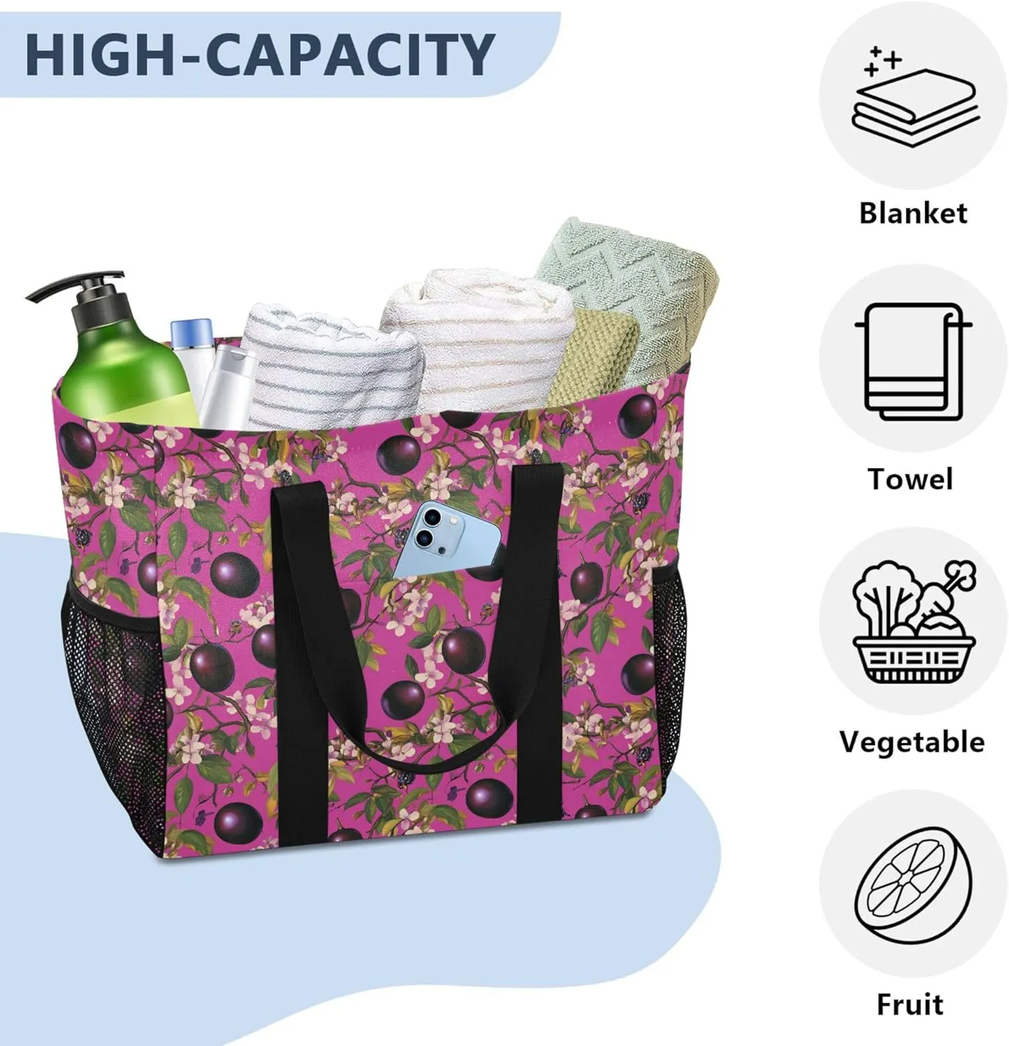 KLL Utility Tote Bags For Women with Handles Collapsable With Pockets Shopping Bags Reusable
