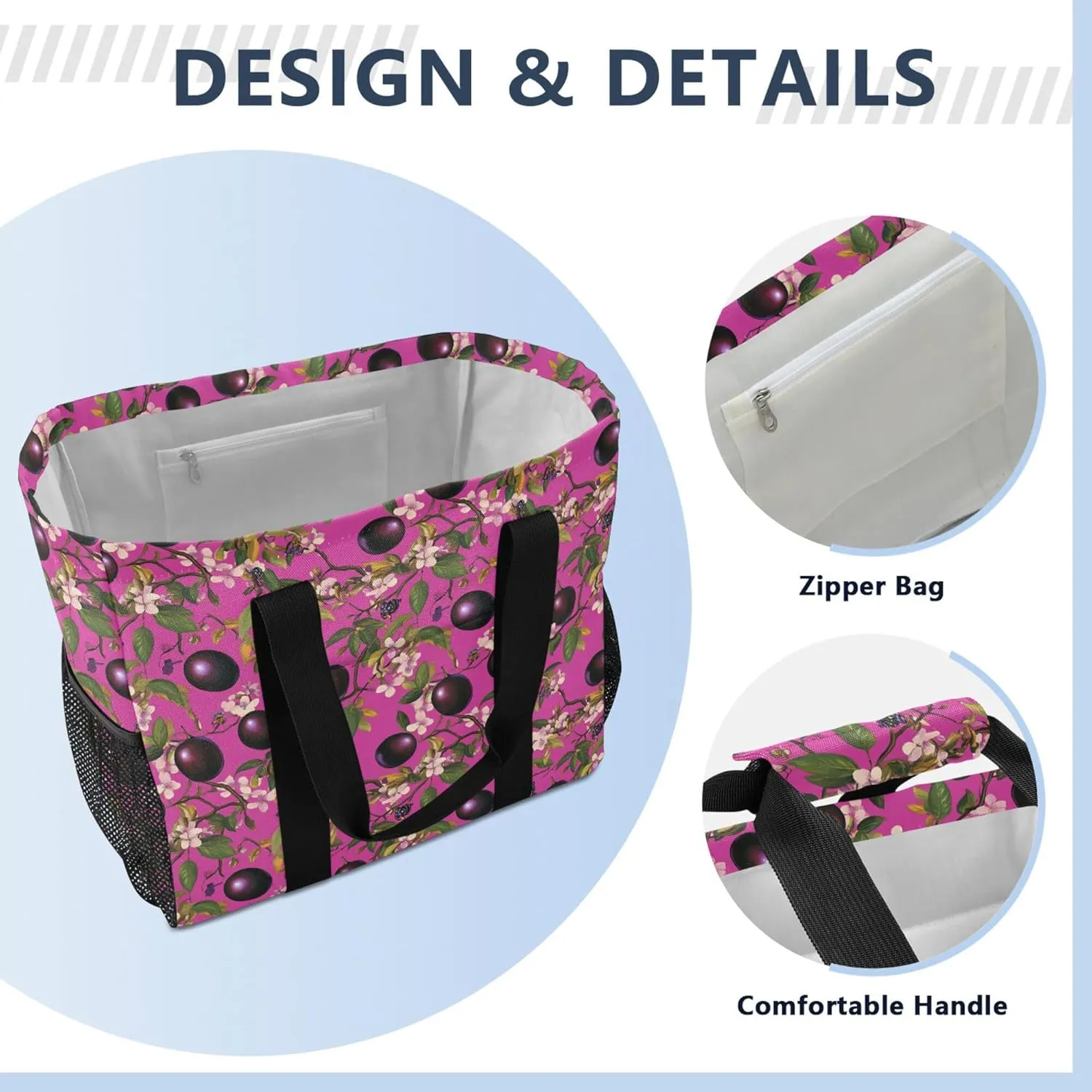 KLL Utility Tote Bags For Women with Handles Collapsable With Pockets Shopping Bags Reusable