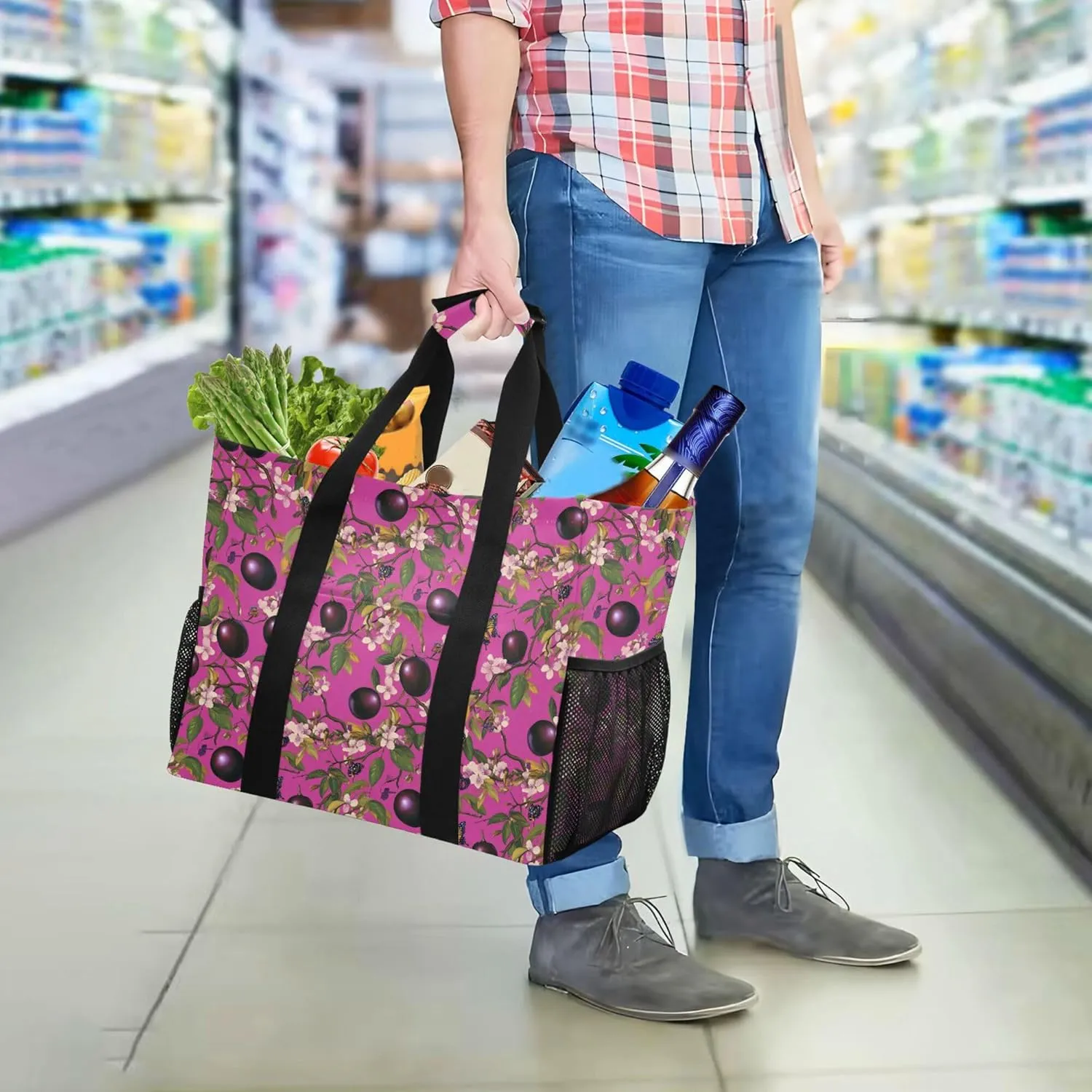 KLL Utility Tote Bags For Women with Handles Collapsable With Pockets Shopping Bags Reusable