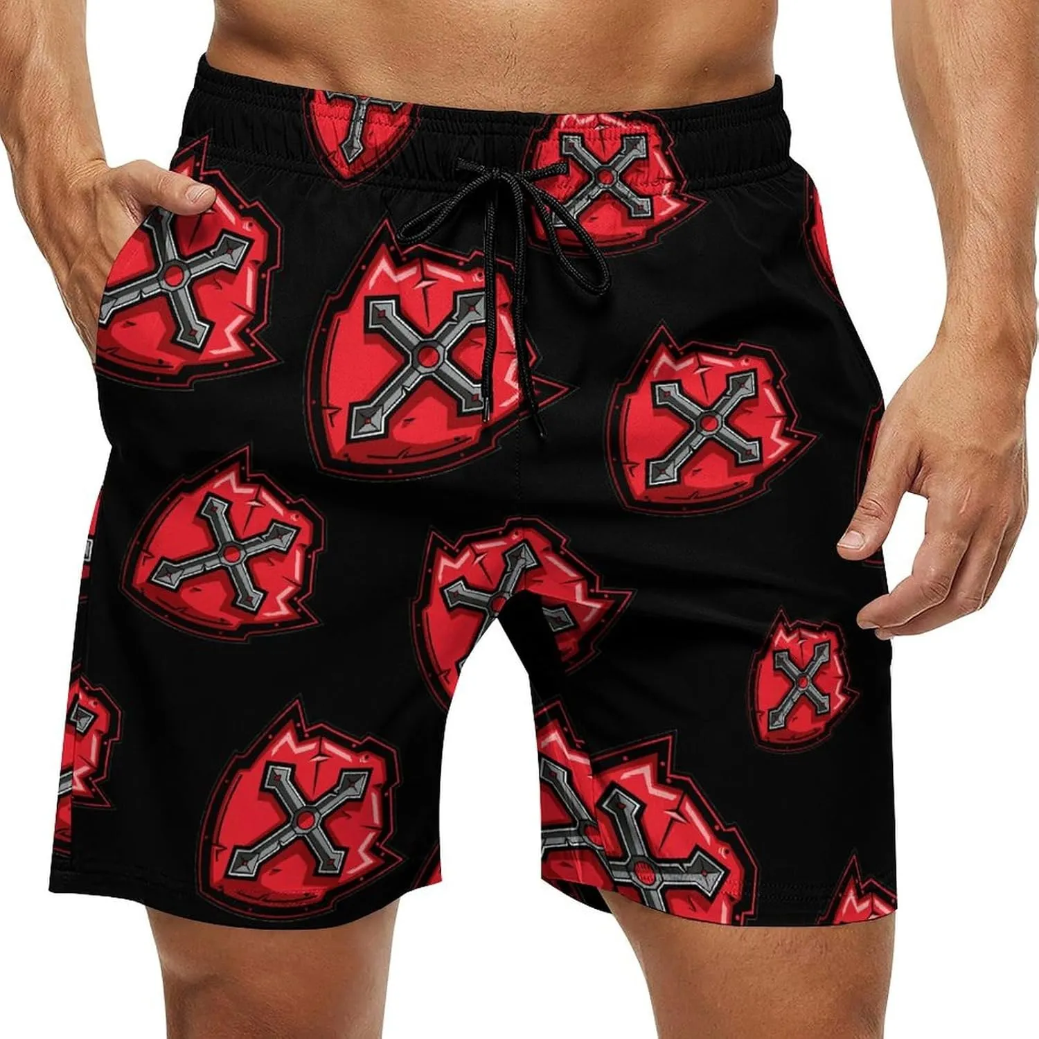 Knights Templar Crusader Cross Men's Swim Trunks Quick Dry Board Shorts Breathable Summer Beach Shorts Bathing Suits