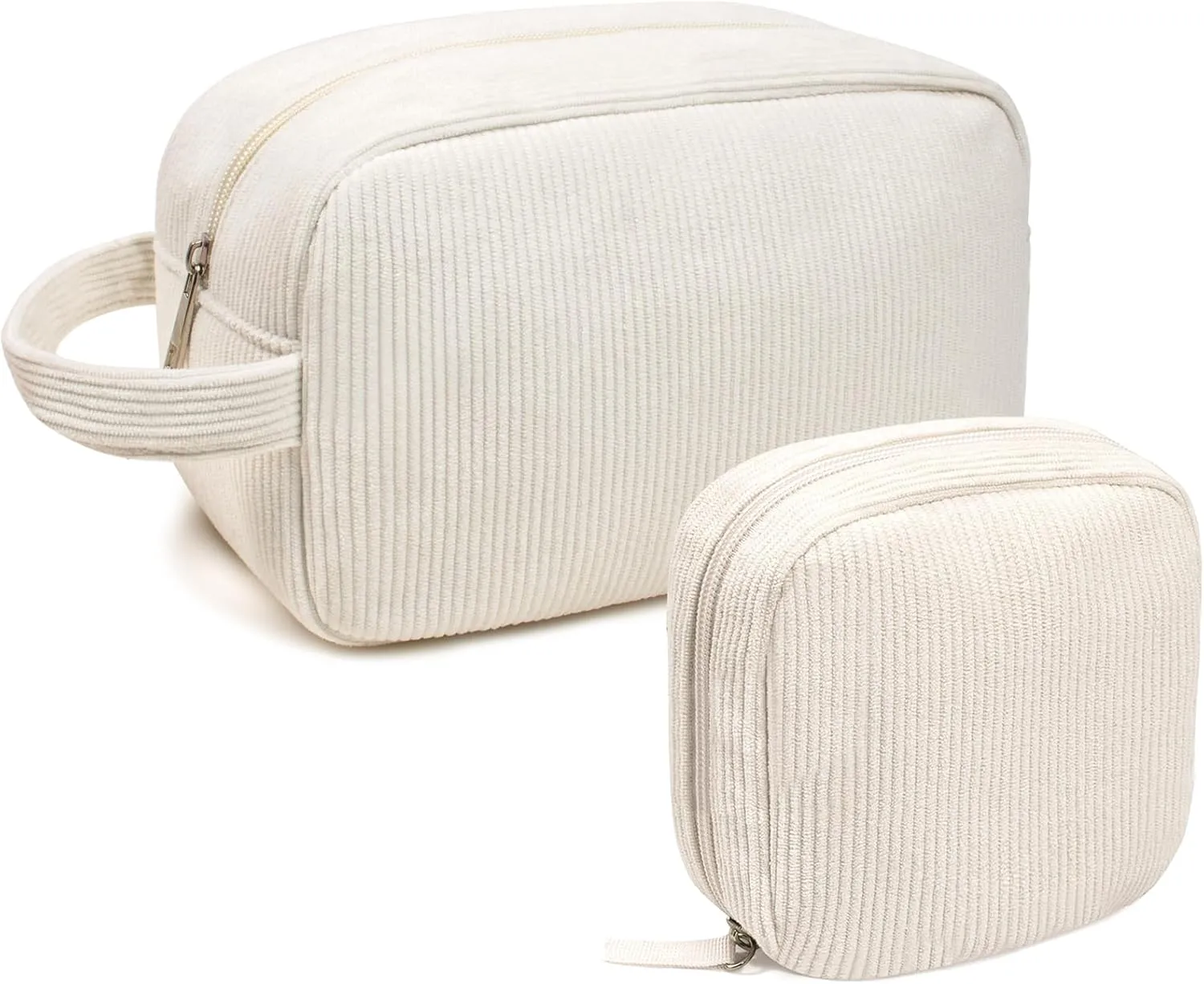 KOTORA 2 Pcs Corduroy Makeup Bag for Purse, Makeup Bag Zipper Pouch Travel Accessories,Small Aesthetic MakeUp Organizer Bag, Coin Purse Travel Toiletry Small Makeup Pouch For Women (F-Beige)