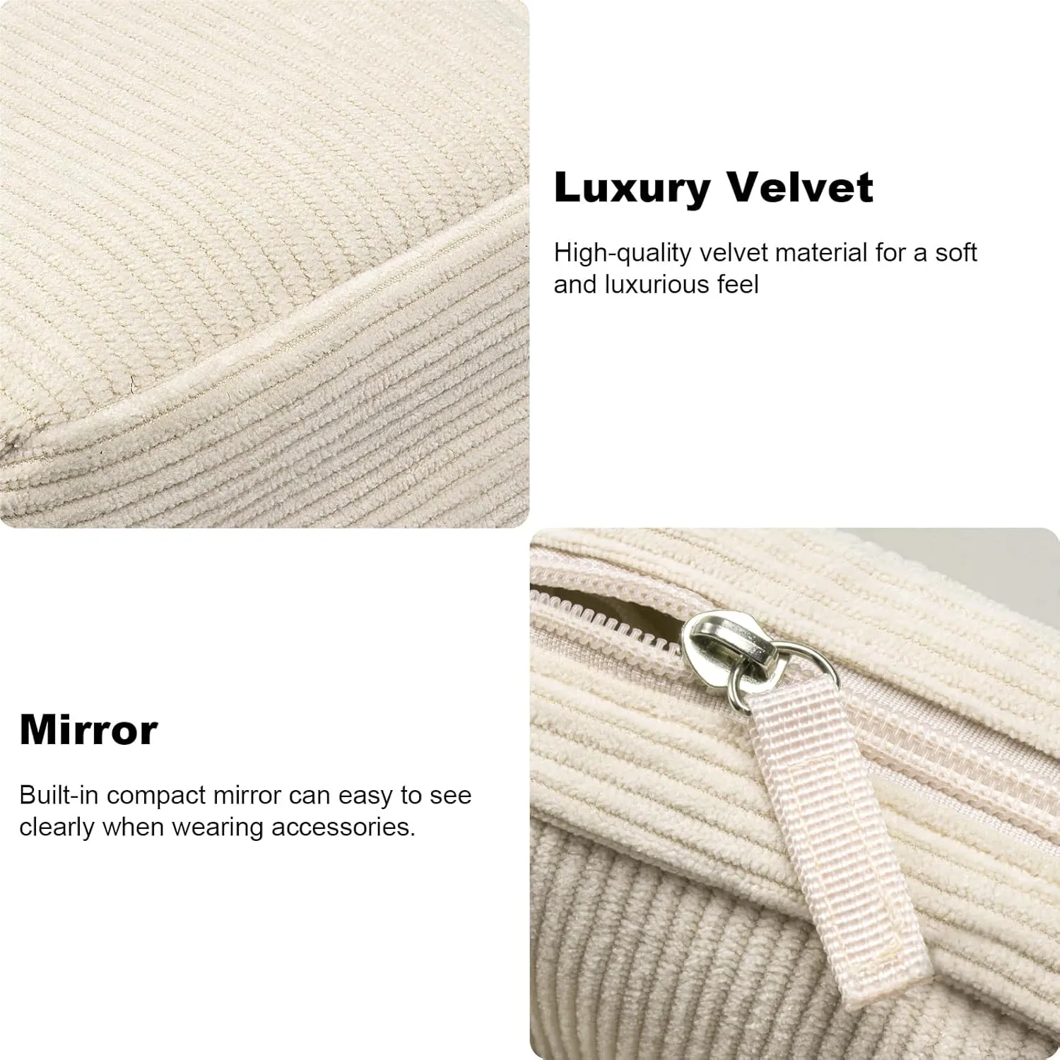 KOTORA 2 Pcs Corduroy Makeup Bag for Purse, Makeup Bag Zipper Pouch Travel Accessories,Small Aesthetic MakeUp Organizer Bag, Coin Purse Travel Toiletry Small Makeup Pouch For Women (F-Beige)