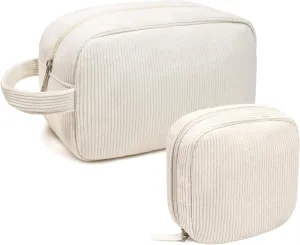 KOTORA 2 Pcs Corduroy Makeup Bag for Purse, Makeup Bag Zipper Pouch Travel Accessories,Small Aesthetic MakeUp Organizer Bag, Coin Purse Travel Toiletry Small Makeup Pouch For Women (F-Beige)