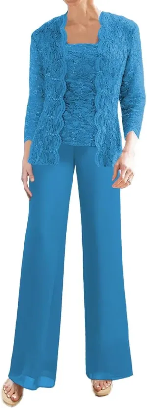 Laces Mother of The Bride Pant Suits Sequins 3 Pieces Wedding Guest Dresses Formal Evening Party Gowns with Jackets