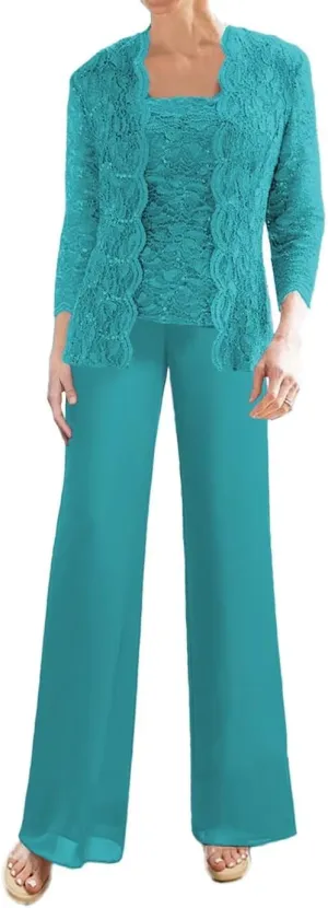 Laces Mother of The Bride Pant Suits Sequins 3 Pieces Wedding Guest Dresses Formal Evening Party Gowns with Jackets