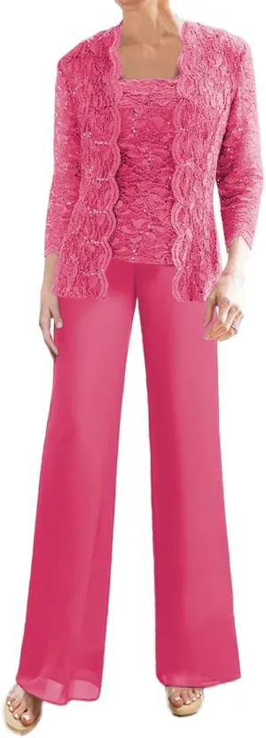 Laces Mother of The Bride Pant Suits Sequins 3 Pieces Wedding Guest Dresses Formal Evening Party Gowns with Jackets