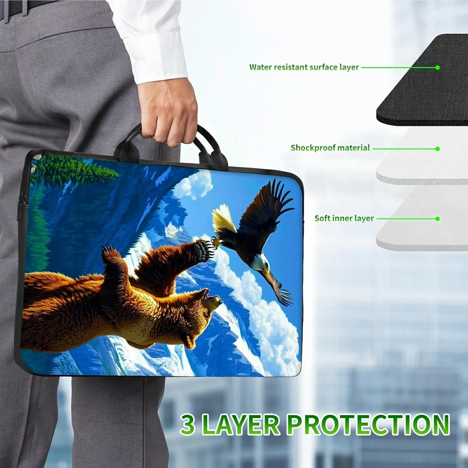Laptop Shoulder Bag Sleeve Case, Large Capacity Waterproof PU Leather Computer Handbag Suitable for 9.6" 9.7" 10"