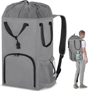 Laundry Bag Backpack Extra Large 110L, Stand up Travel Heavy Duty Landry Bags with Shoulder Straps, Collapsible and Extension Laundry Basket Hamper Bag for College Dorm, Laundromat, Apartment, Grey