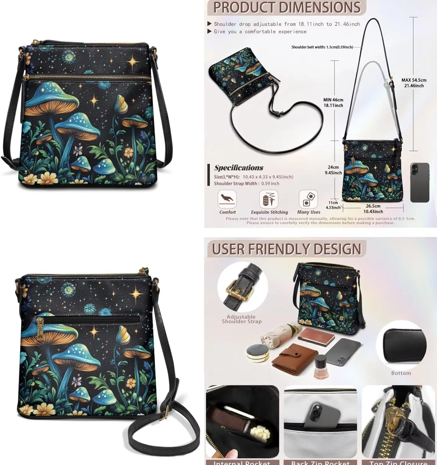 Leather Bucket Crossbody Bags for Women 2 Pieces Crossbody Satchel Bags Wristlet Purses for Women