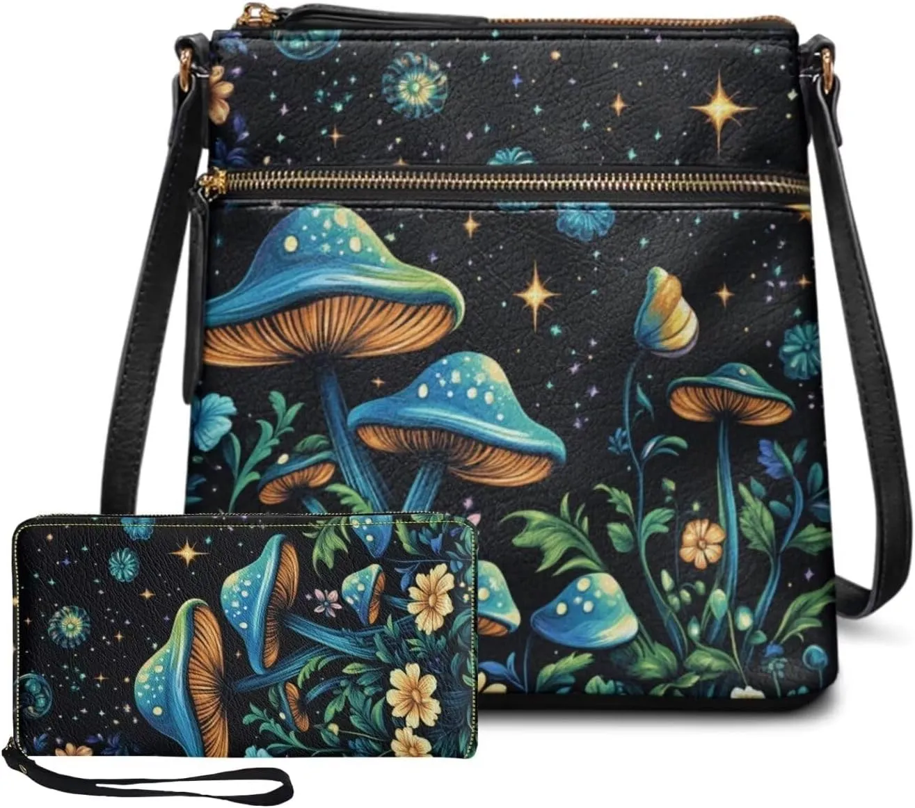 Leather Bucket Crossbody Bags for Women 2 Pieces Crossbody Satchel Bags Wristlet Purses for Women