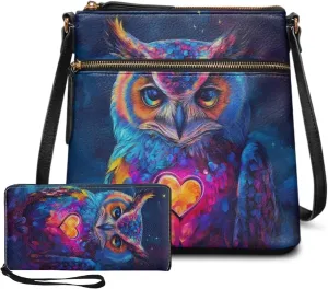 Leather Bucket Crossbody Bags for Women 2 Pieces Crossbody Satchel Bags Wristlet Purses for Women