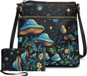 Leather Bucket Crossbody Bags for Women 2 Pieces Crossbody Satchel Bags Wristlet Purses for Women