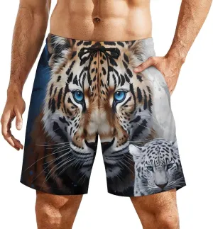 Leopards and Wildcat Men's Swim Trunks with Compression Liner Beach Swimming Shorts with Drawstring and Pockets