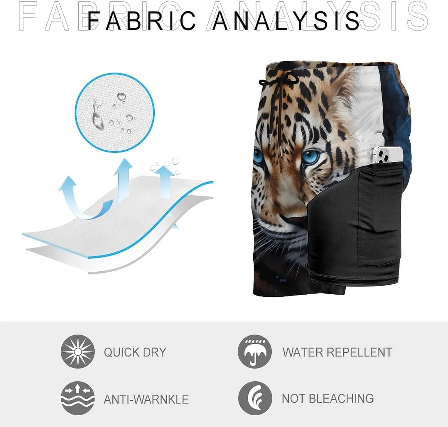 Leopards and Wildcat Men's Swim Trunks with Compression Liner Beach Swimming Shorts with Drawstring and Pockets