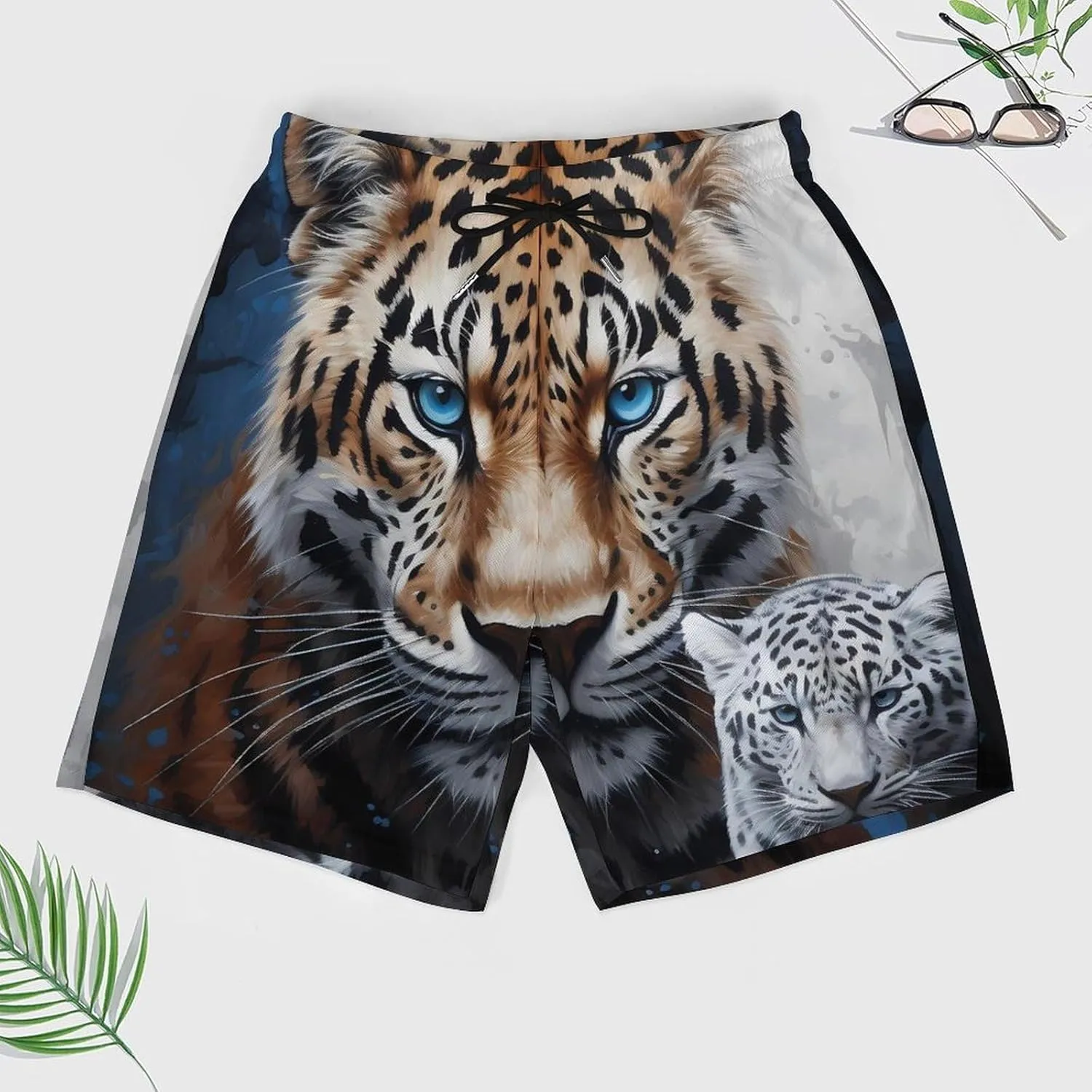 Leopards and Wildcat Men's Swim Trunks with Compression Liner Beach Swimming Shorts with Drawstring and Pockets