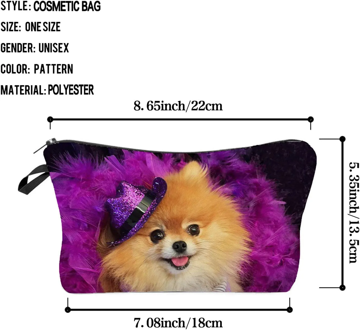 Livelihood Pomeranian Dog Cosmetic Bag for Women - Cute Small Makeup Bag for Purse Travel Toiletry Zipper Pouch for Girls Gift for Dog Lovers