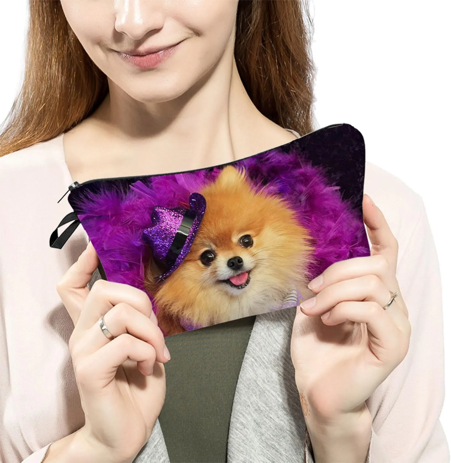Livelihood Pomeranian Dog Cosmetic Bag for Women - Cute Small Makeup Bag for Purse Travel Toiletry Zipper Pouch for Girls Gift for Dog Lovers