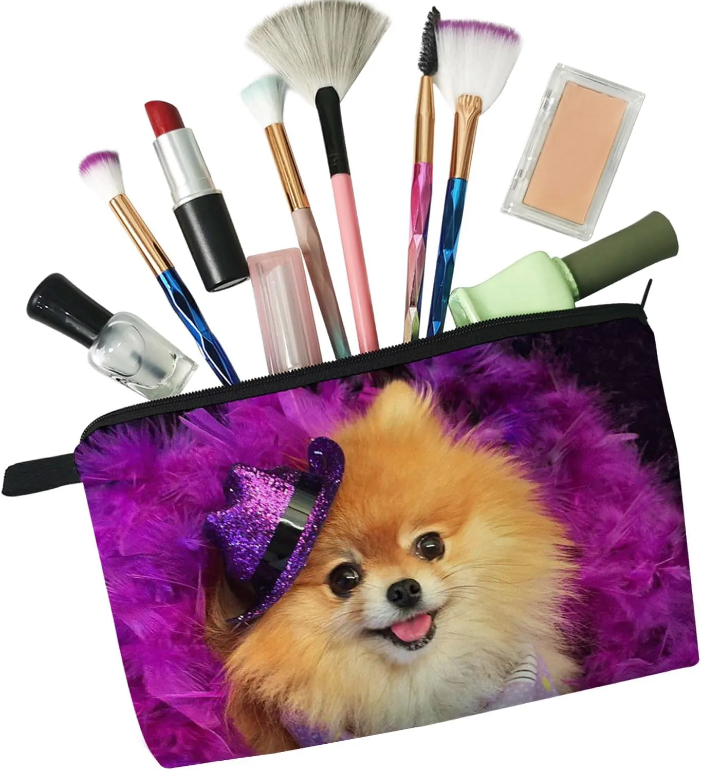 Livelihood Pomeranian Dog Cosmetic Bag for Women - Cute Small Makeup Bag for Purse Travel Toiletry Zipper Pouch for Girls Gift for Dog Lovers