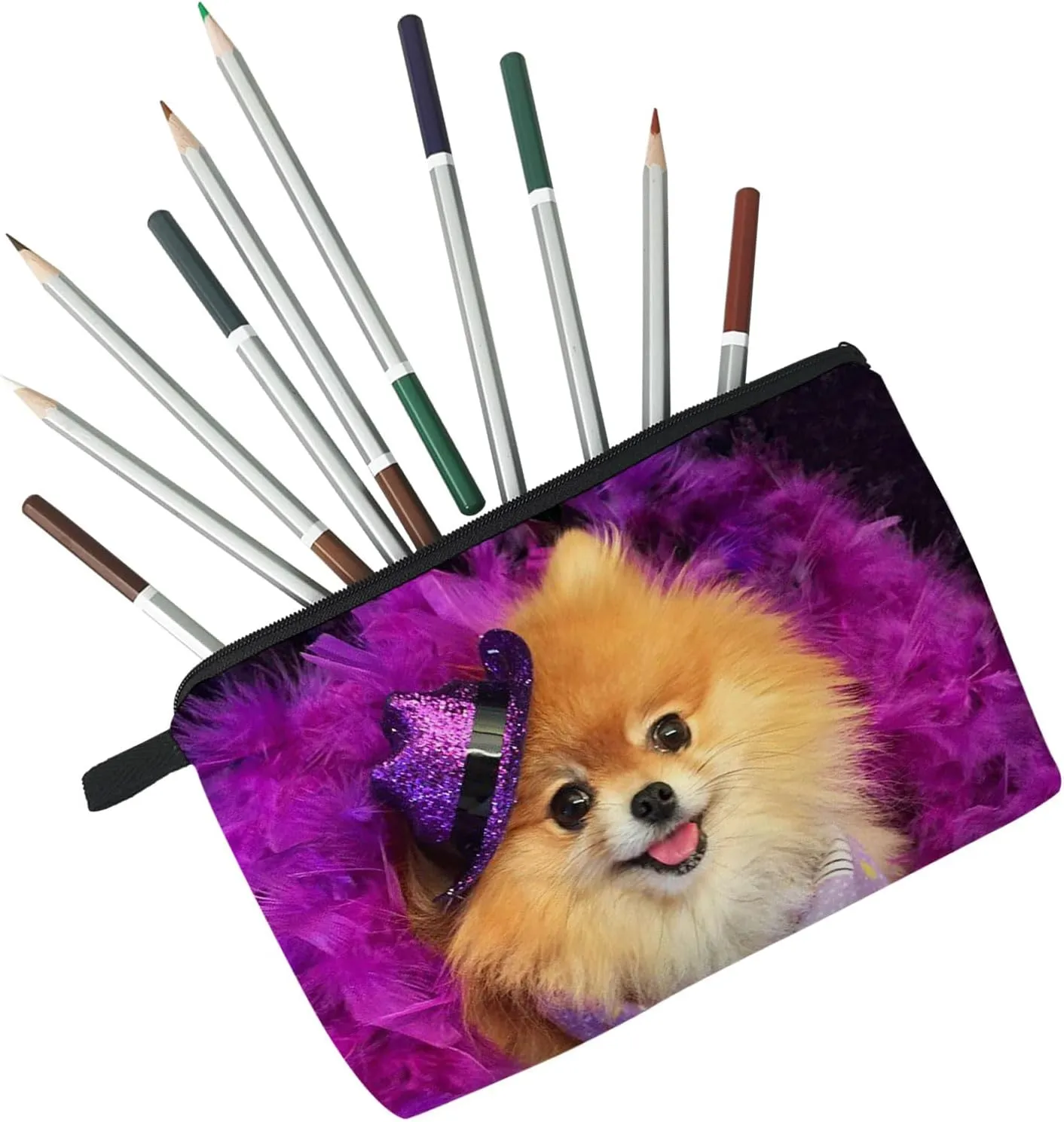 Livelihood Pomeranian Dog Cosmetic Bag for Women - Cute Small Makeup Bag for Purse Travel Toiletry Zipper Pouch for Girls Gift for Dog Lovers