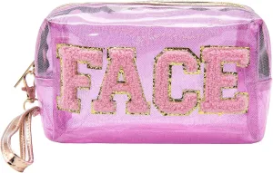 Long Keeper Clear Cosmetic Bag Waterproof Letter Make Up Bag Women Travel Makeup Organizer Bag Toiletry Bag with Handle Strap (Pink)
